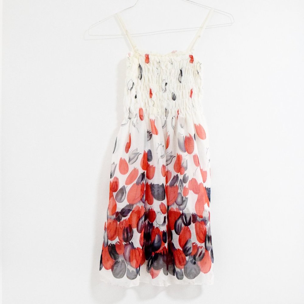 Floral Tulip Print Chiffon Shirred Sun Dress | Size S